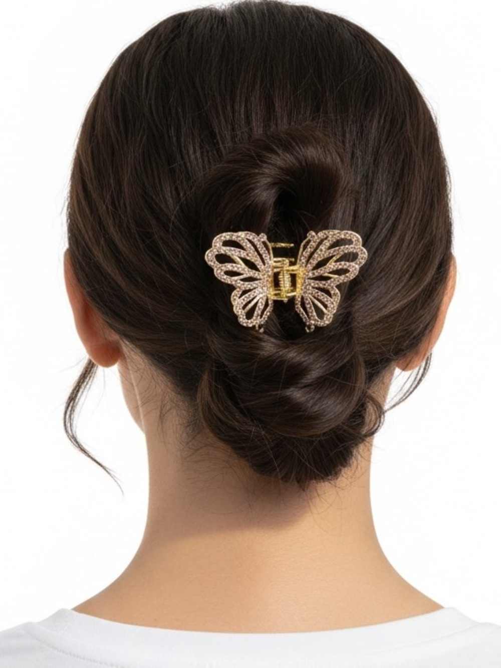 Butterfly Allover Light Purple Rhinestone 2” Gold Metal Lobster Claw Hair Clip